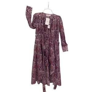 Desert Queen Paisley Long Wrap Dress Purple Red Belted Boho S/M India Cotton NWT